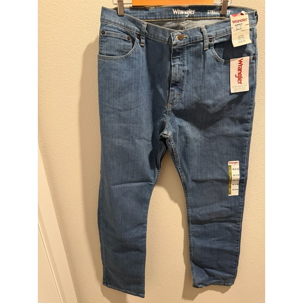 Wrangler Mens Straight Fit Flex Jeans Medium‎ Wash Blue 36x32 NWT